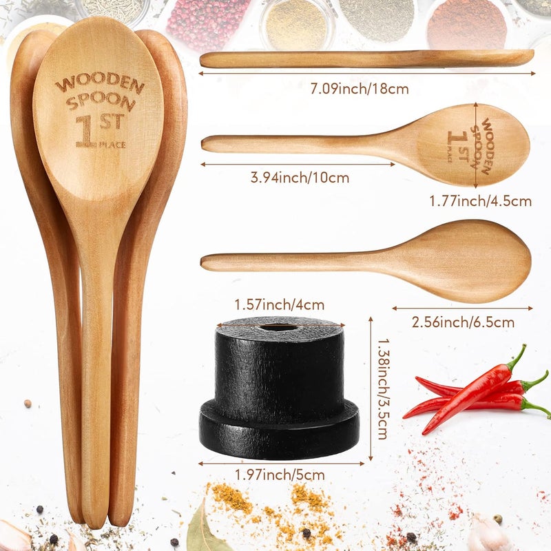 Highergo 3 Pieces Golden Spoon Award Trophies Set Chili Cook Off Wood Spoon Prizes Wooden Laser Engraved with Wooden Trophy Base Cooking Baking Gifts for Bake Off Chili - Image 2